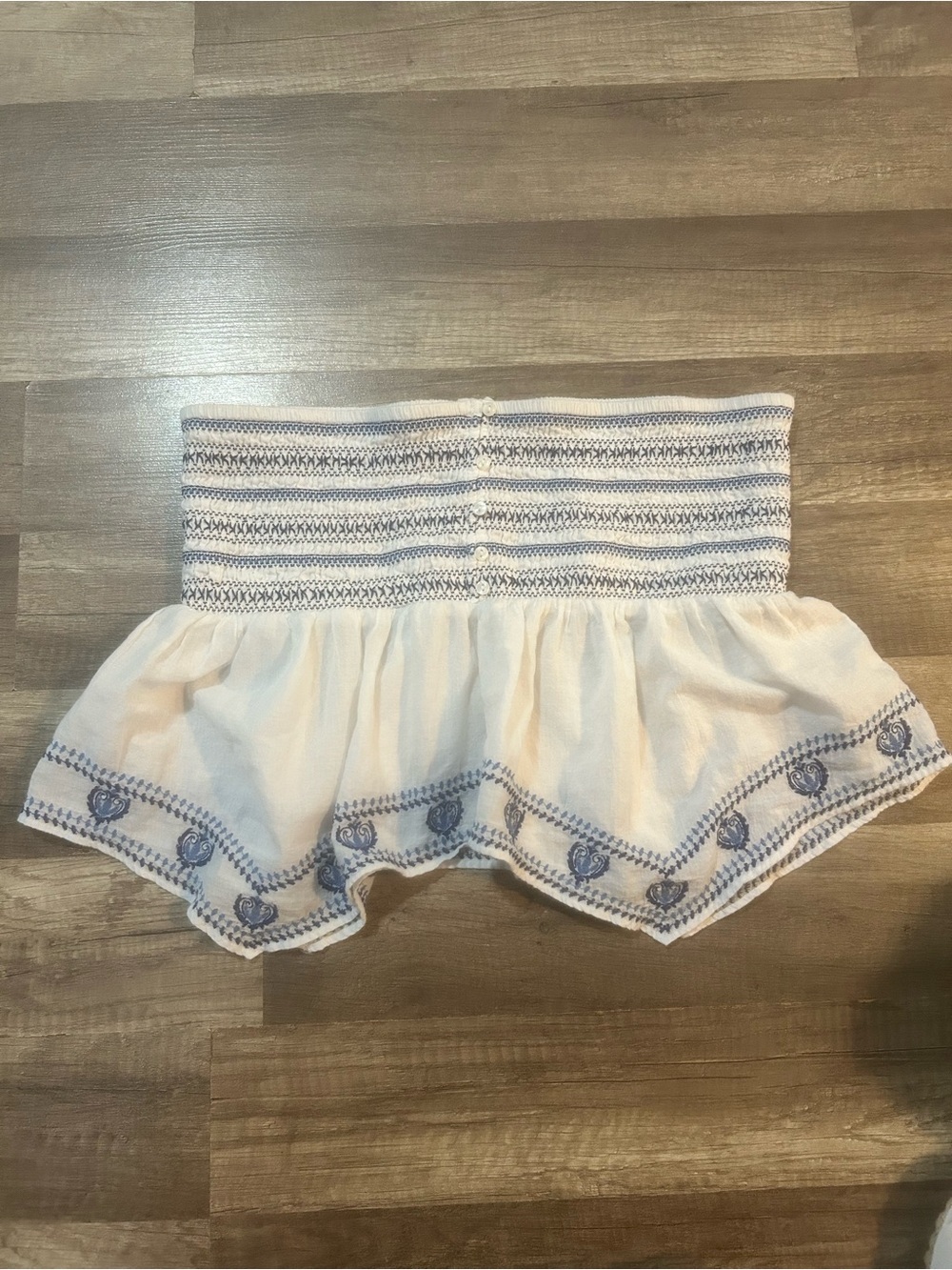American Eagle Women’s Shirt White and Blue Strapless Crop Tube Top - Size Large